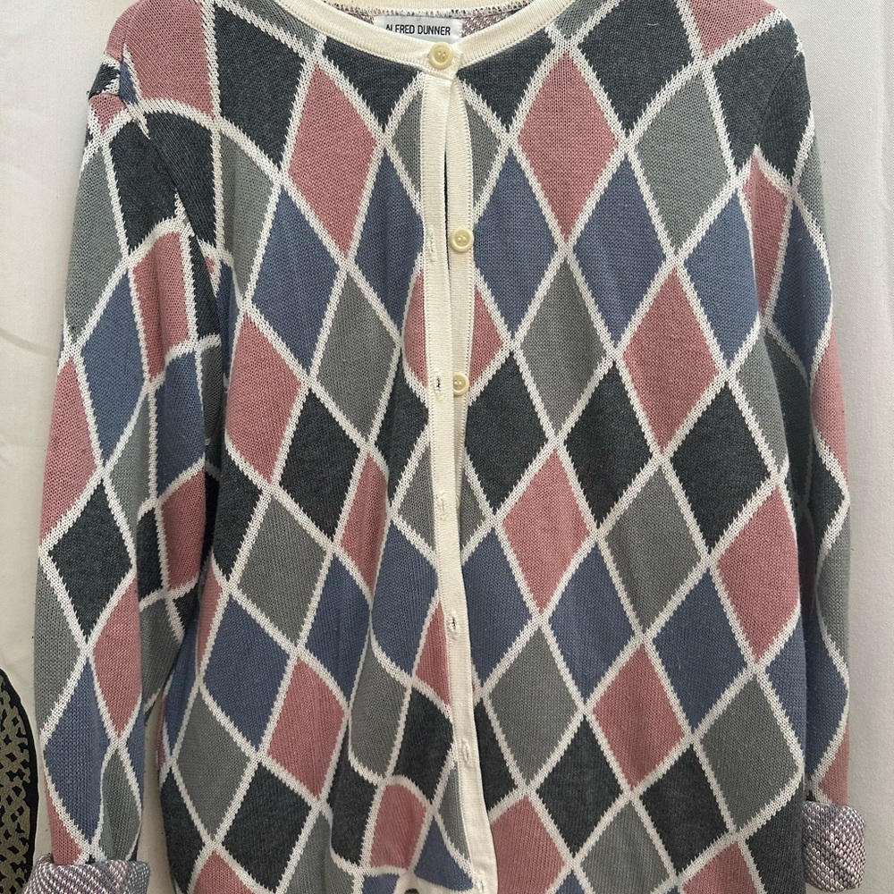 Alfred Dunner Argyle Patterned Cardigan Sweater